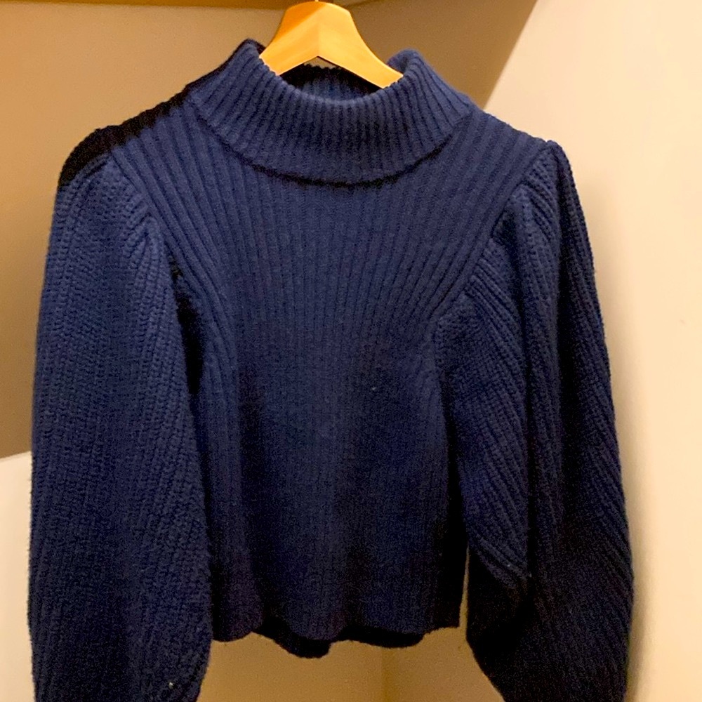 ASOS Chunky knit sweater with sleeve puffed sleeve in blue size 4